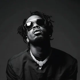 Black and White Man Portrait with Sunglasses and Chain Necklace