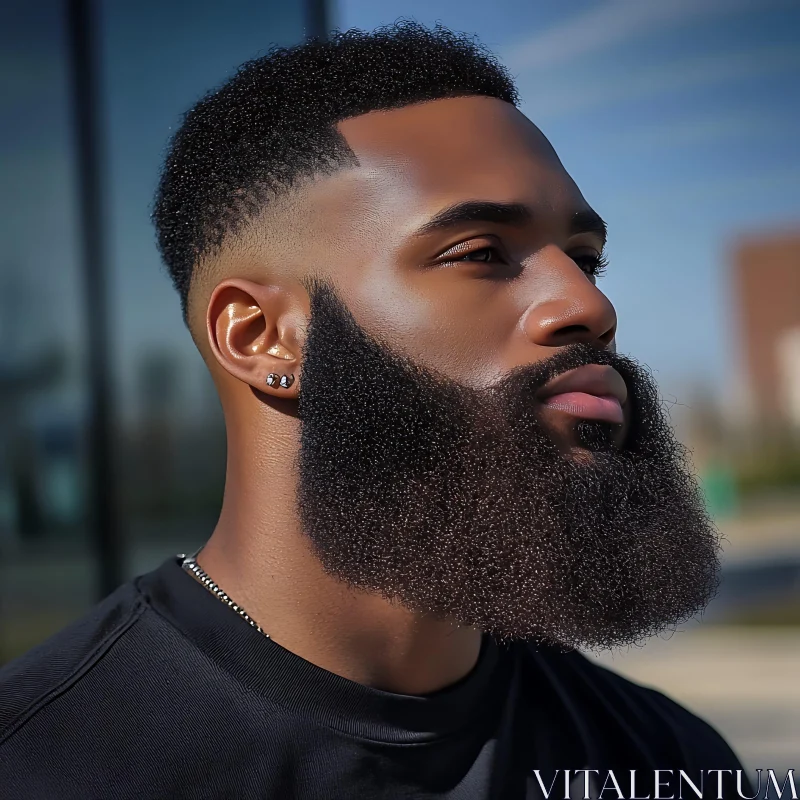 Man with Styled Beard and Earrings in Urban Setting