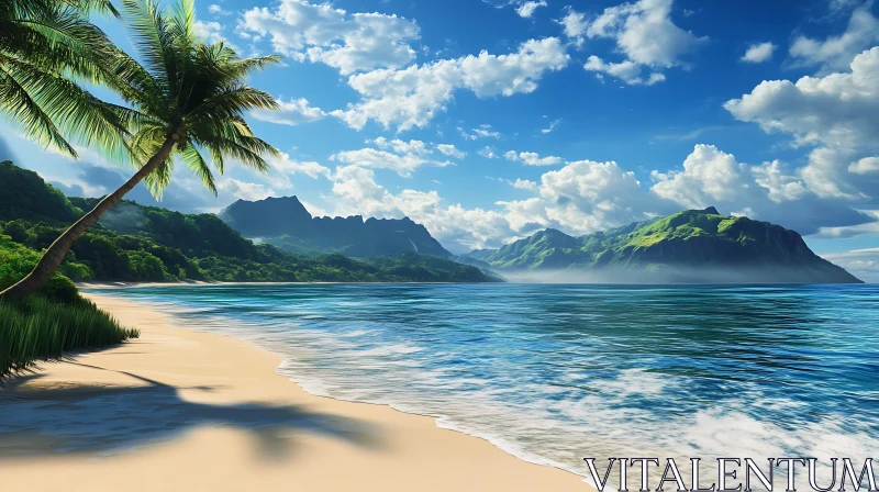 Lush Green Hills and Clear Blue Ocean Scene AI Image