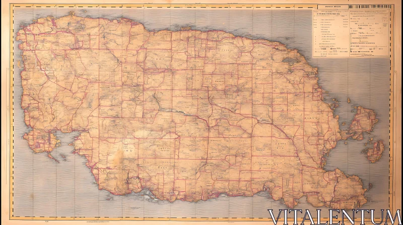 Vintage Cartographic Map with Intricate Geographical Features