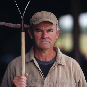 Rural Farmer Portrait with Agriculture Tool