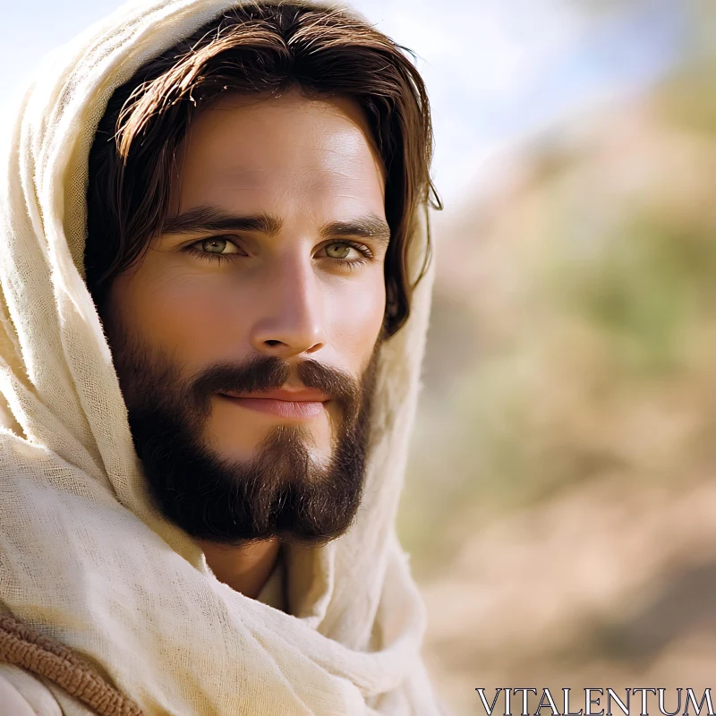 Calm Bearded Man Portrait in Light Cloth
