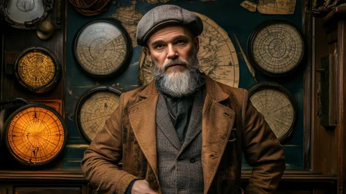 Historical Gentleman Portrait with Vintage Maps