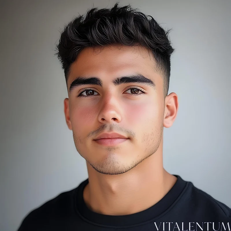 Young Man with Serious Expression in Close-Up