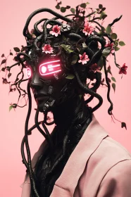 Futuristic Cyborg with Blossoms