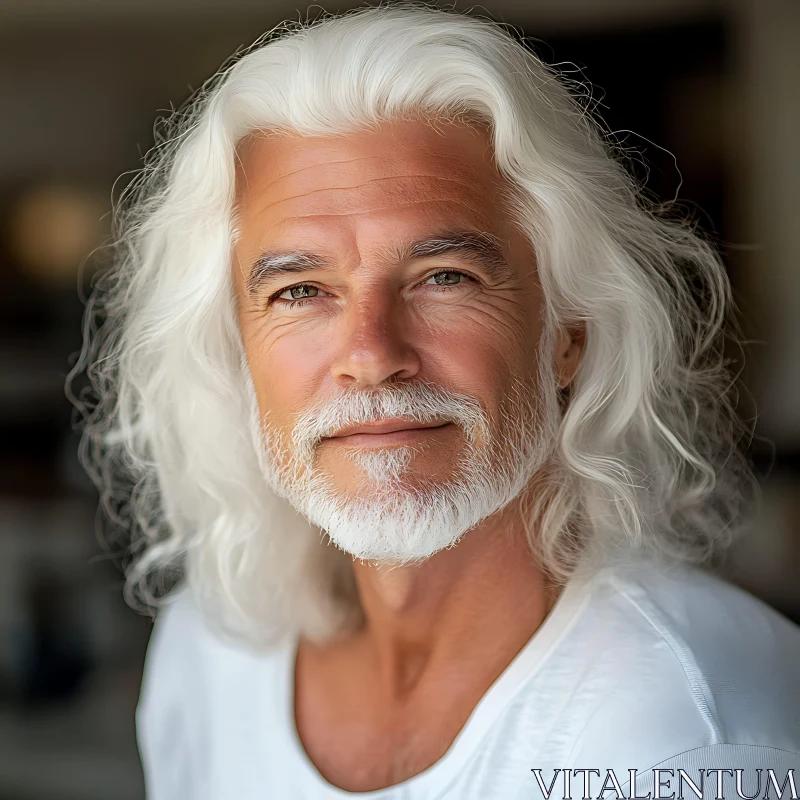 Elderly Man with White Hair and Serene Smile