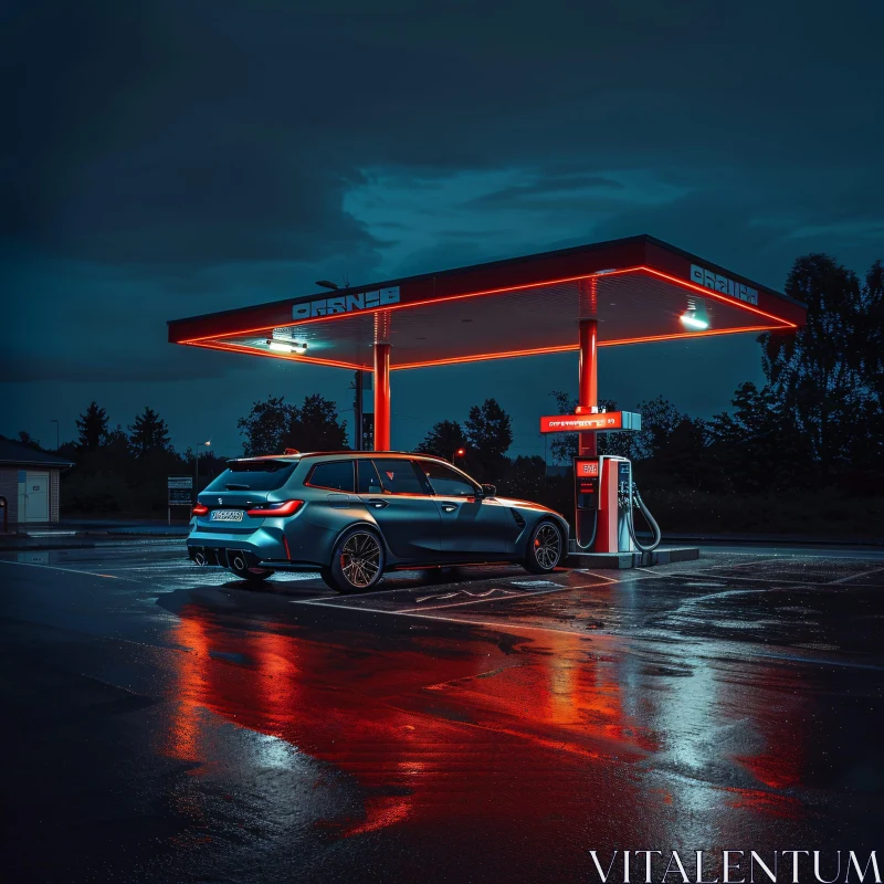 Nighttime at a Gas Station