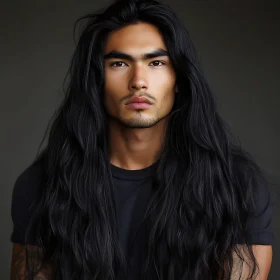 Man with Long Dark Hair and Deep Stare