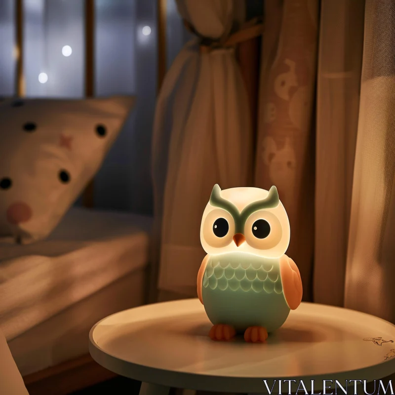 Adorable Owl Lamp in Warm Bedroom Setting AI Image