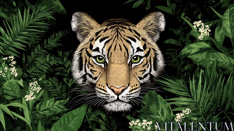 AI ART Tiger Emerging from Jungle Foliage