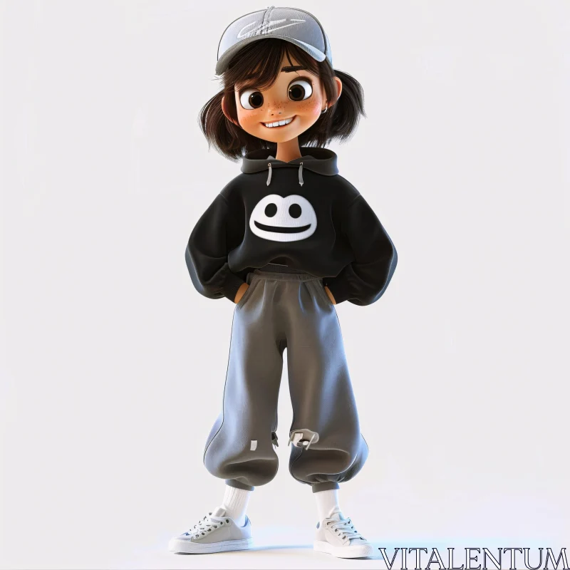 Animated Youthful Character with Hoodie AI Image