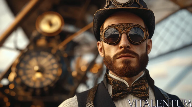 Steampunk Enthusiast with Goggles and Hat AI Image