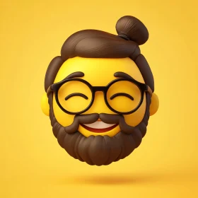 Happy Cartoon Emoji with Beard and Glasses