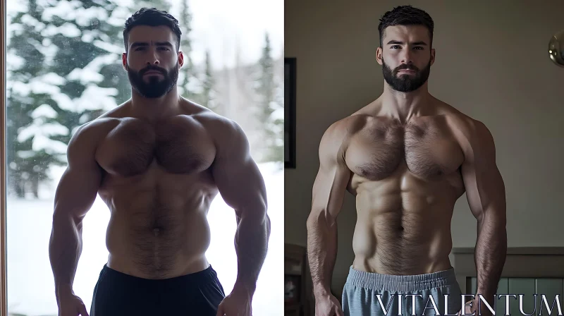 Bodybuilder Posing Indoors and Outdoors AI Image