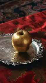 Opulent Golden Apple on Engraved Platter