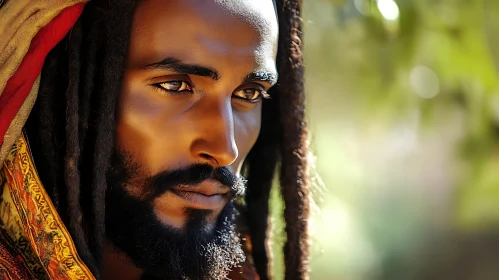 Expressive Man Portrait with Dreadlocks in Nature