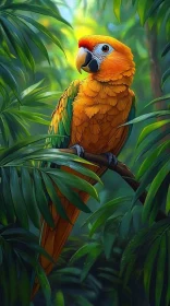 Tropical Parrot Among Leaves