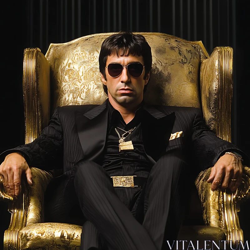 Opulent Male Portrait in Black Suit and Gold AI Image