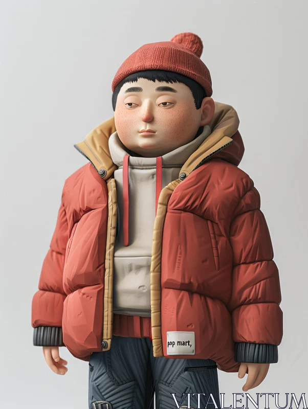 AI ART Artistic Toy Character with Red Clothing