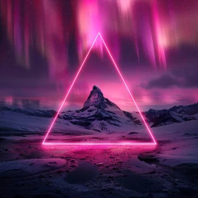 Mystical Aurora Nightscape with Neon Triangle