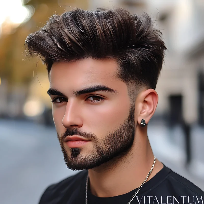 Handsome Man in Urban Setting with Fashionable Look AI Image