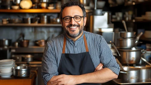 Confident Chef in a Vibrant Kitchen Atmosphere