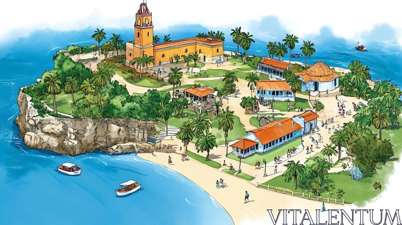 Tropical Island Community Illustration AI Image