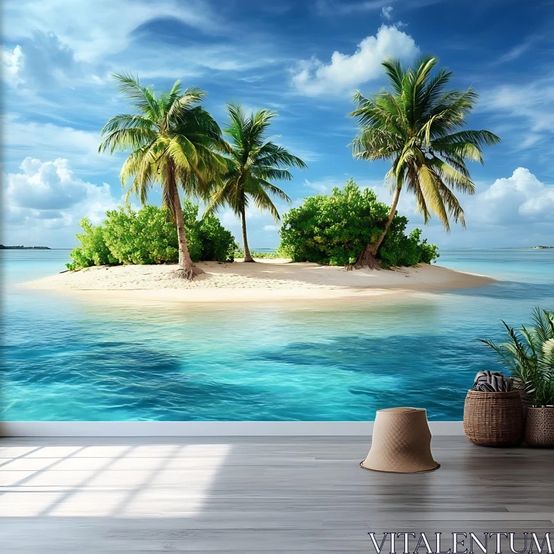 Idyllic Beach Island with Lush Vegetation AI Image