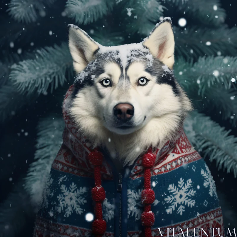 AI ART Charming Husky in Holiday Sweater