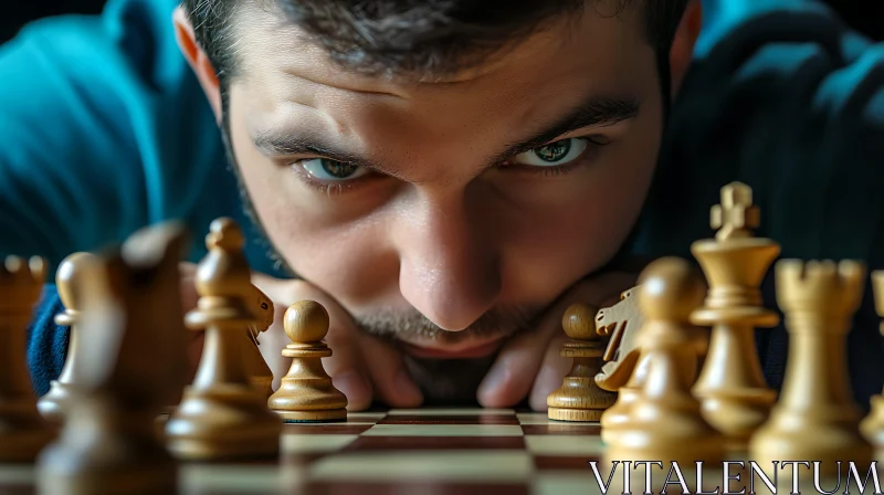 Man Concentrating on Chess Game AI Image