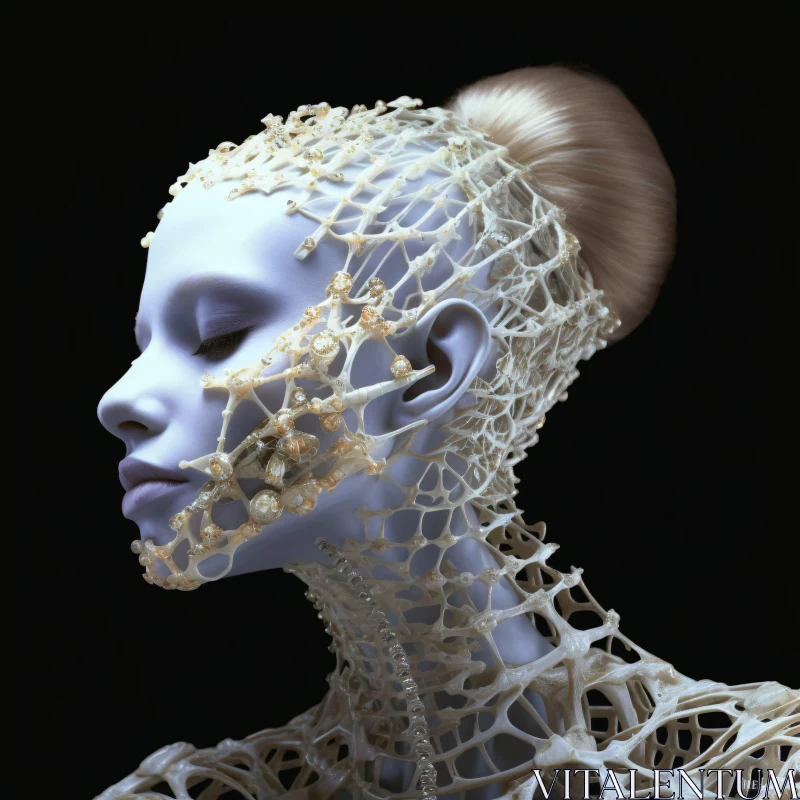 Futuristic Mesh Adorned Cyborg AI Image