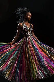 Model Posing in Colorful Gown