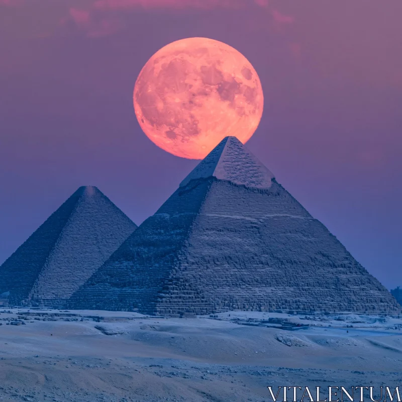 AI ART Moon Rising Over Egyptian Pyramids