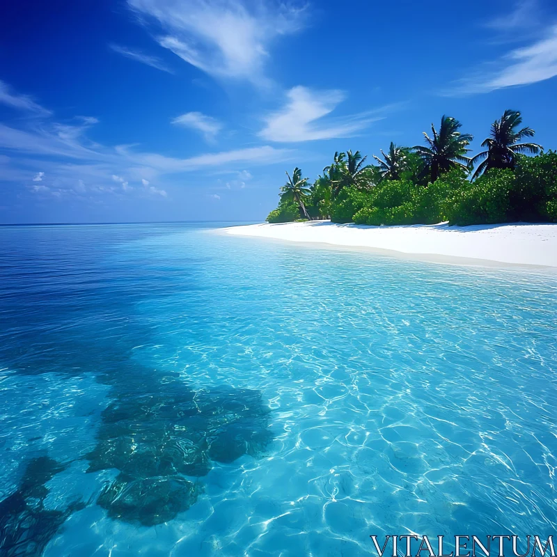 Idyllic Island Beach with Clear Blue Waters AI Image