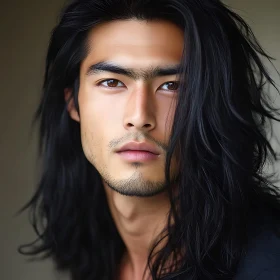 Serene Man with Long Black Hair