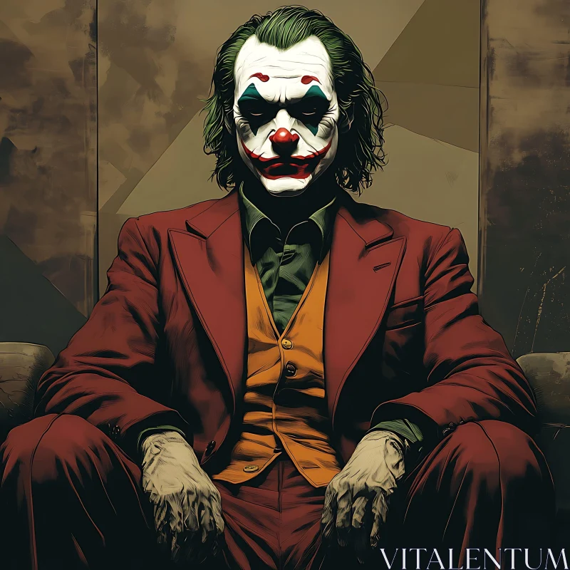 Comic Villain with Clown Makeup and Red Suit AI Image