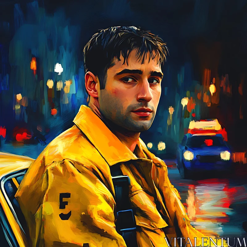 Night-time Digital Art of a Fireman AI Image