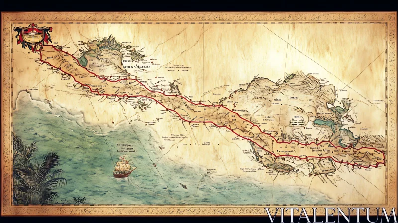 AI ART Vintage Coastal Navigation Map