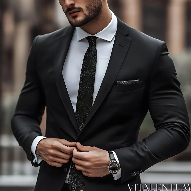 Sophisticated Man in Formal Black Suit AI Image