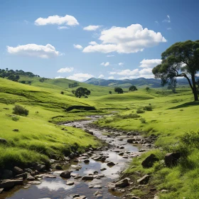 Tranquil River in Green Countryside