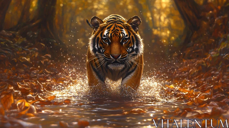 Tiger in Golden Sunlit Forest AI Image