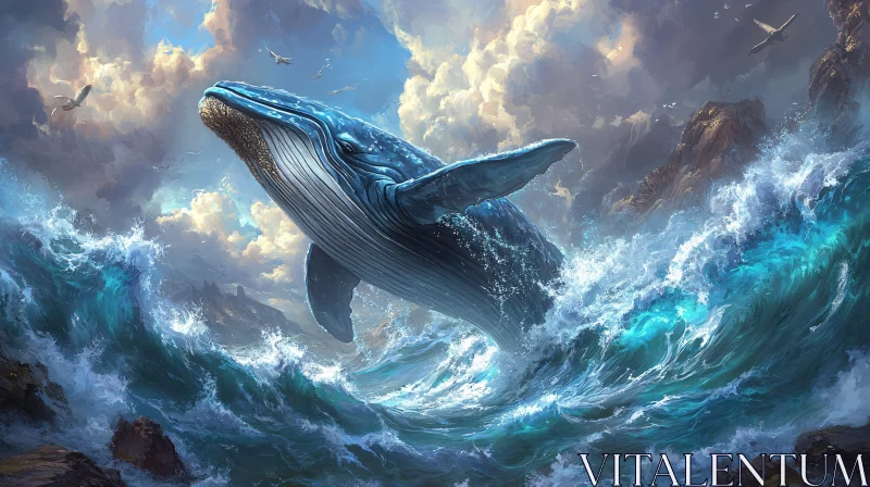 Breaching Whale in Ocean Waves AI Image