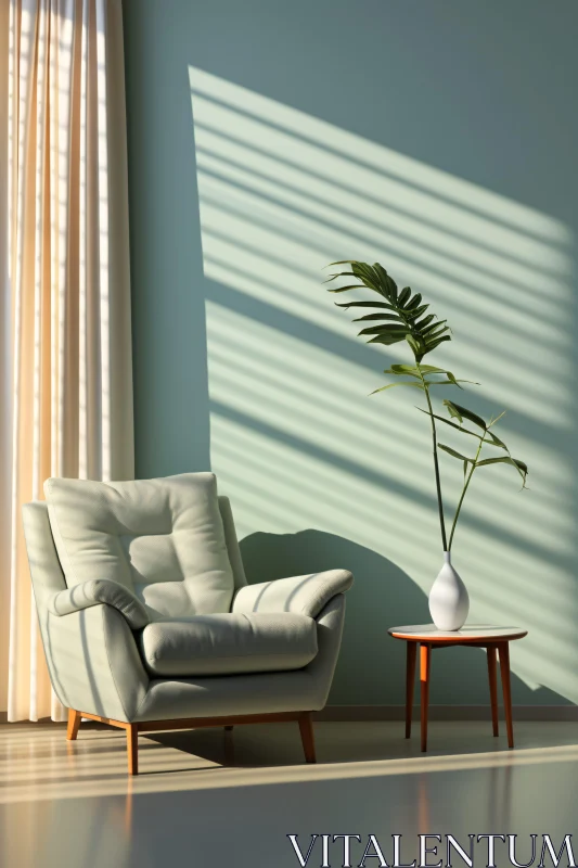 AI ART Modern Interior Design with Sunlit Armchair and Plant