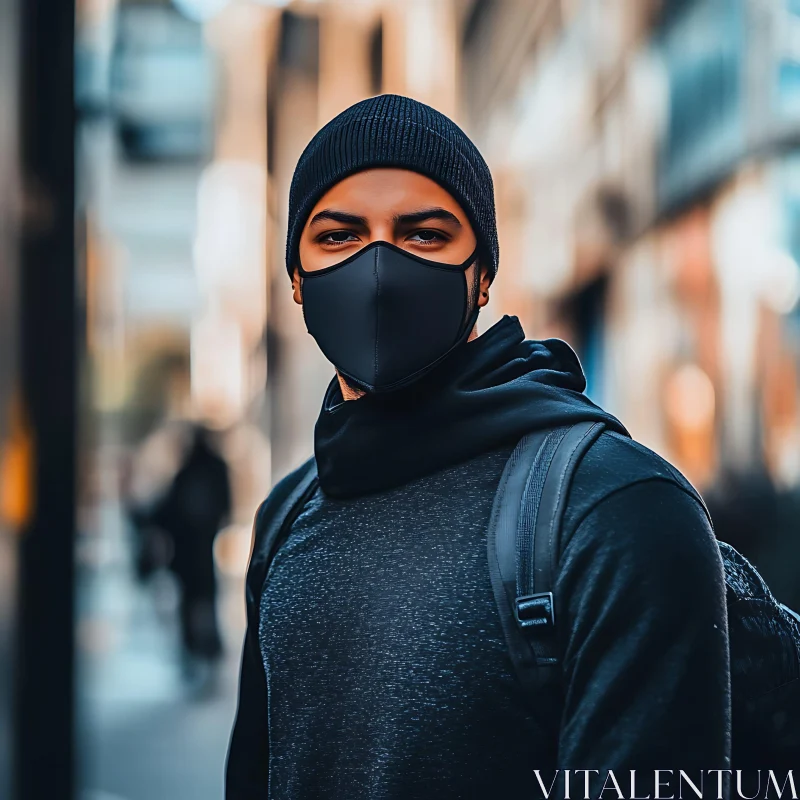 Street Style Masked Person in City AI Image