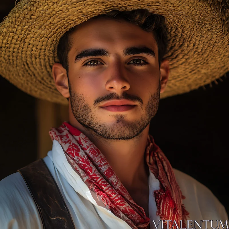 Traditional Man Wearing Straw Hat AI Image