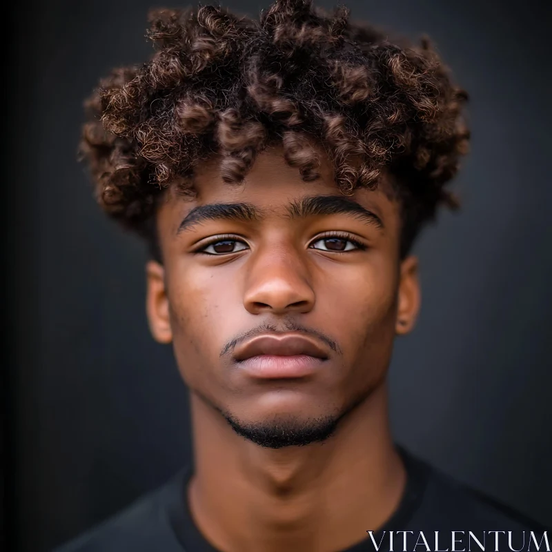 Young Man with Curly Hair Close-Up AI Image