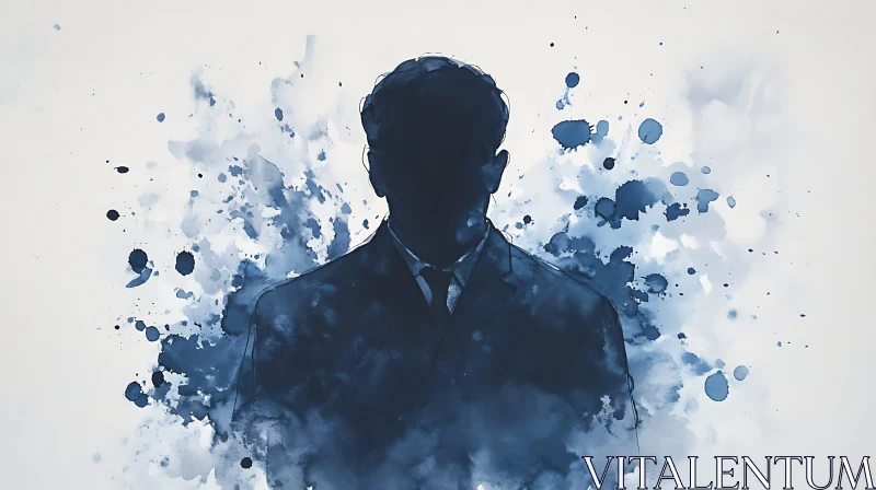 Mystery Silhouette in Blue Watercolor AI Image