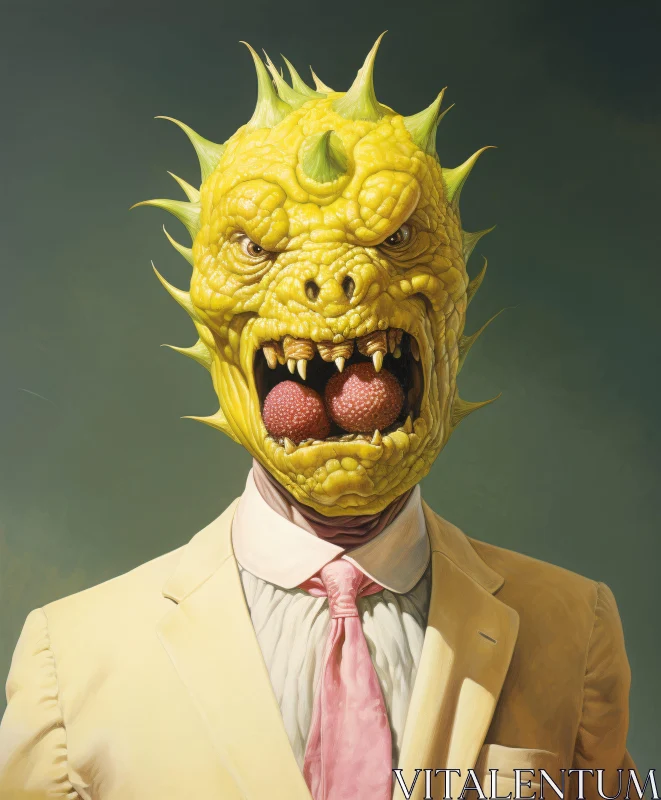 Dragon-Headed Creature Wearing Formal Attire AI Image