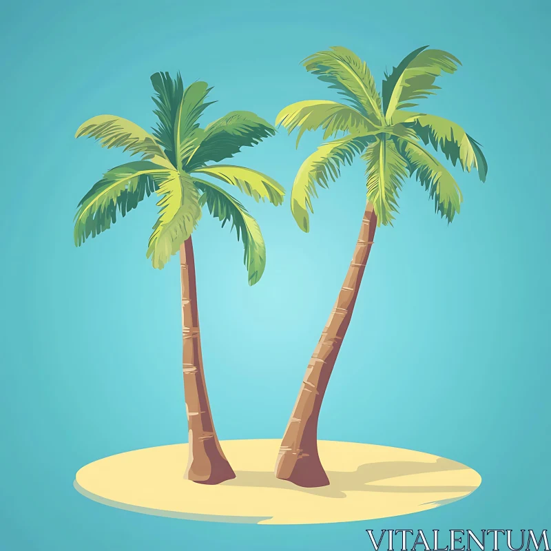 Sunny Beach with Palm Trees Illustration AI Image