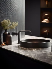 Sophisticated Bathroom Decor with Black Vessel Sink